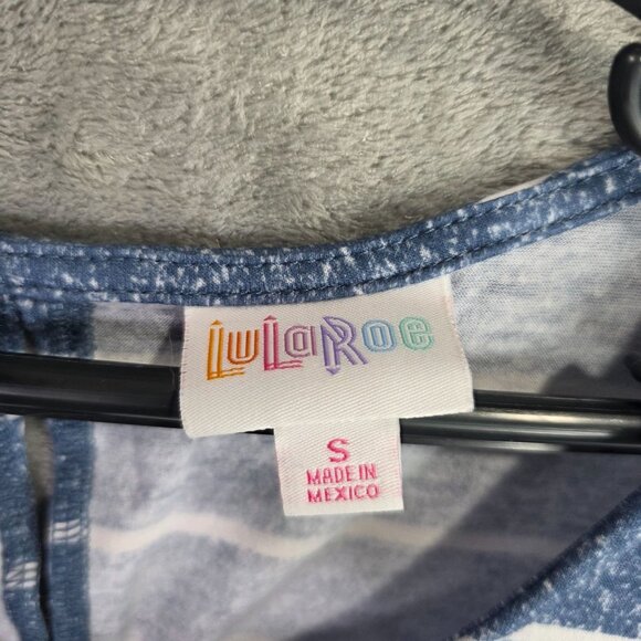 Womens LuLaRoe Blue & White Striped Sleeveless Tiered Babydoll Top Polyester S - Picture 2 of 7